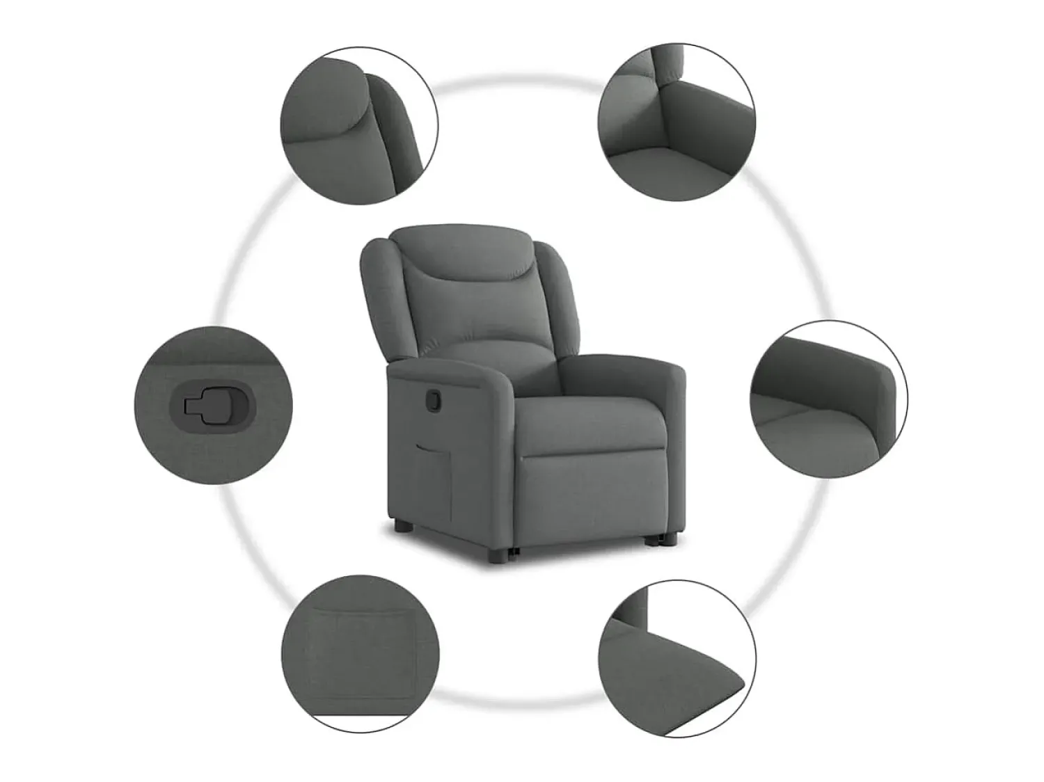 Poltrona Confortável | Poltrona reclinável elevatória tecido cinzento-escuro SHL71926^ Poltrona