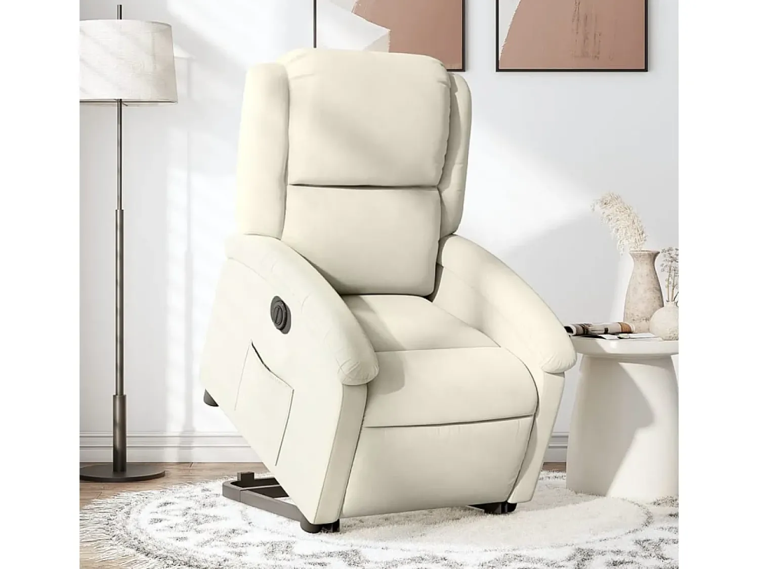 Poltrona* Poltrona Confortável | Poltrona reclinável elevatória elétrica veludo SHL642510 Creme