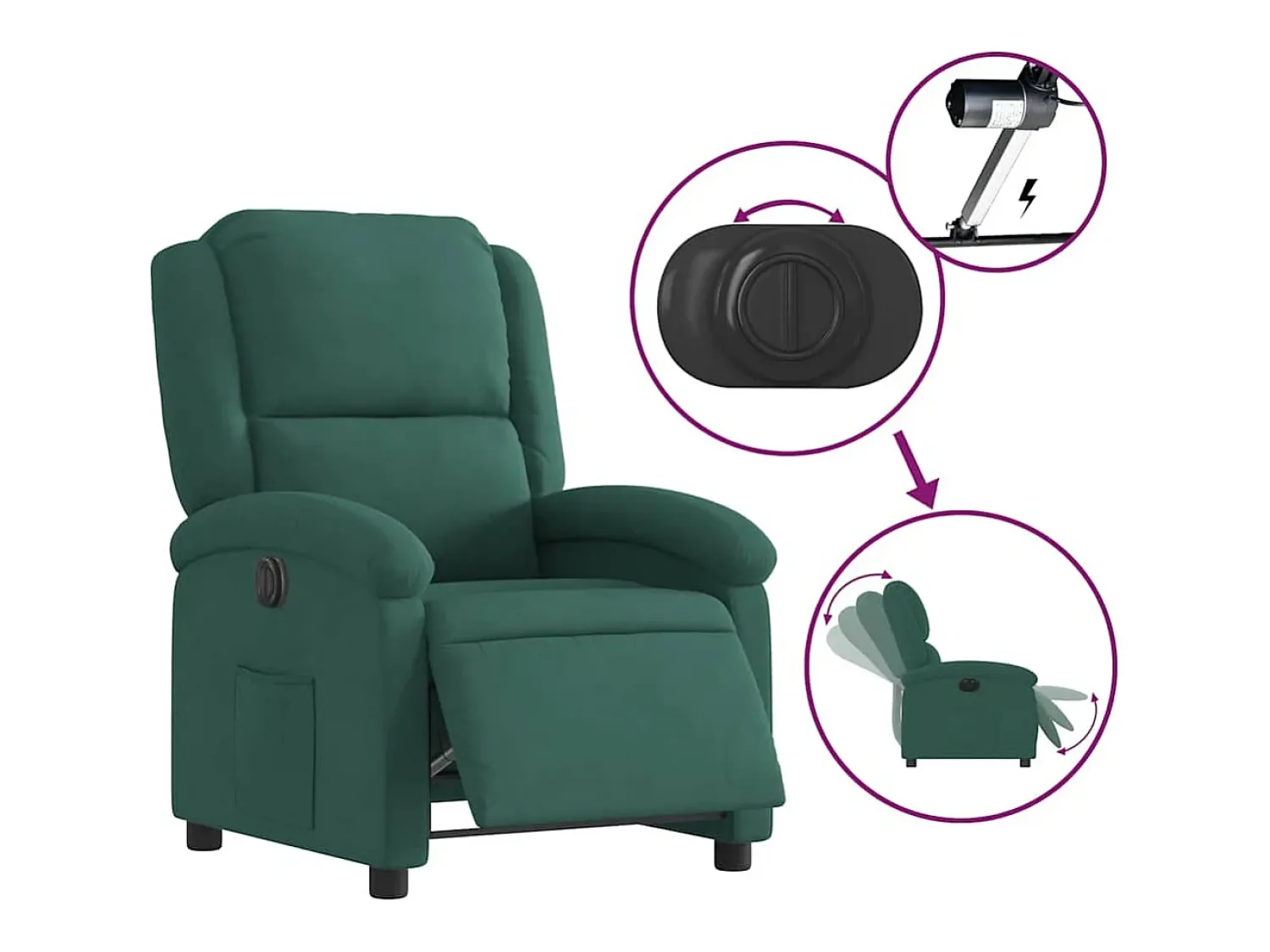 Sale Poltrona Confortável | Poltrona reclinável elétrica veludo verde-escuro SHL545363 Verde pinho