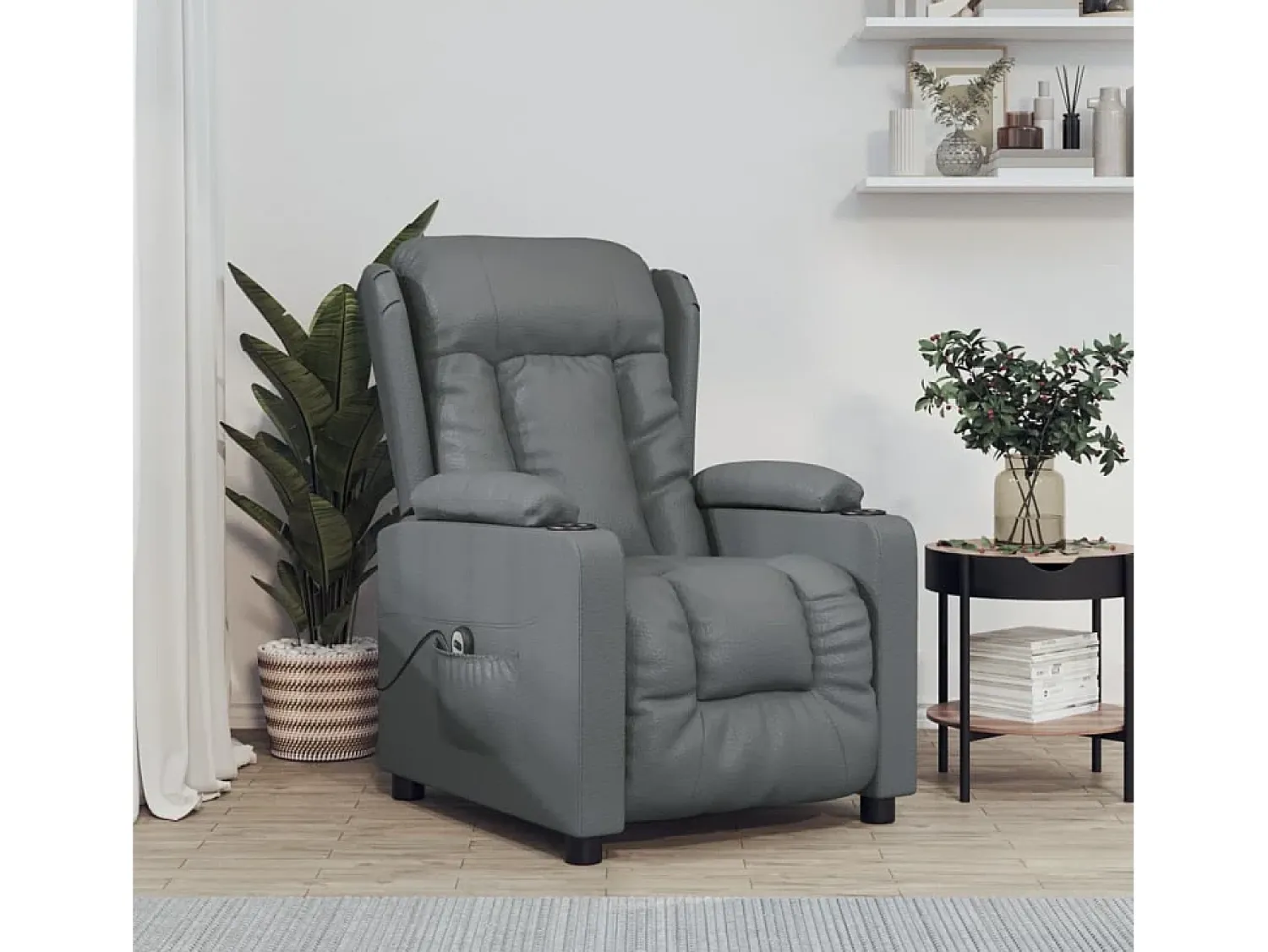 Poltrona| Poltrona Confortável | Poltrona reclinável elétrica couro artificial SHL303257 Cinzento