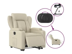 Discount Poltrona Confortável | Poltrona reclinável elevatória elétrica couro artificial SHL34626 Creme