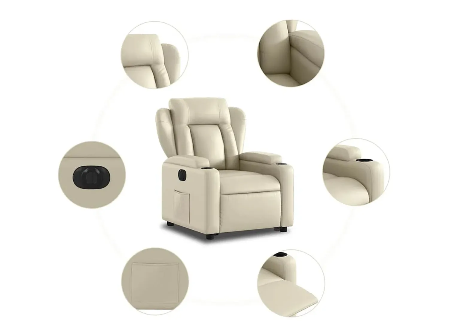 Discount Poltrona Confortável | Poltrona reclinável elevatória elétrica couro artificial SHL34626 Creme
