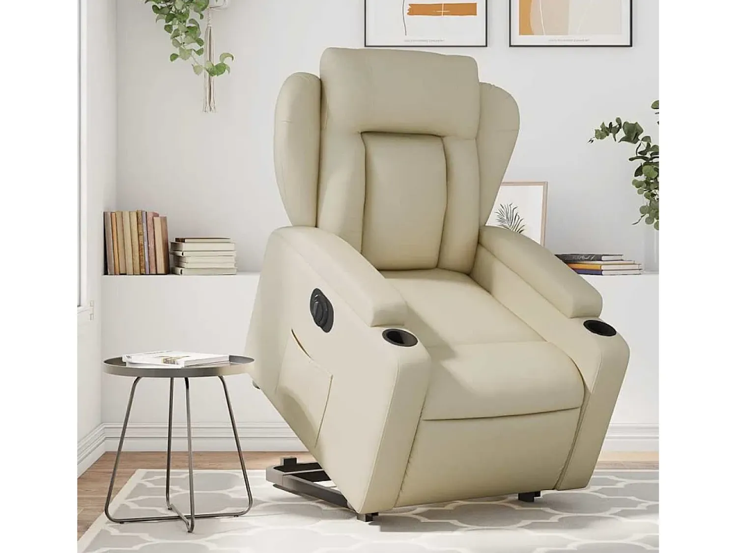 Discount Poltrona Confortável | Poltrona reclinável elevatória elétrica couro artificial SHL34626 Creme