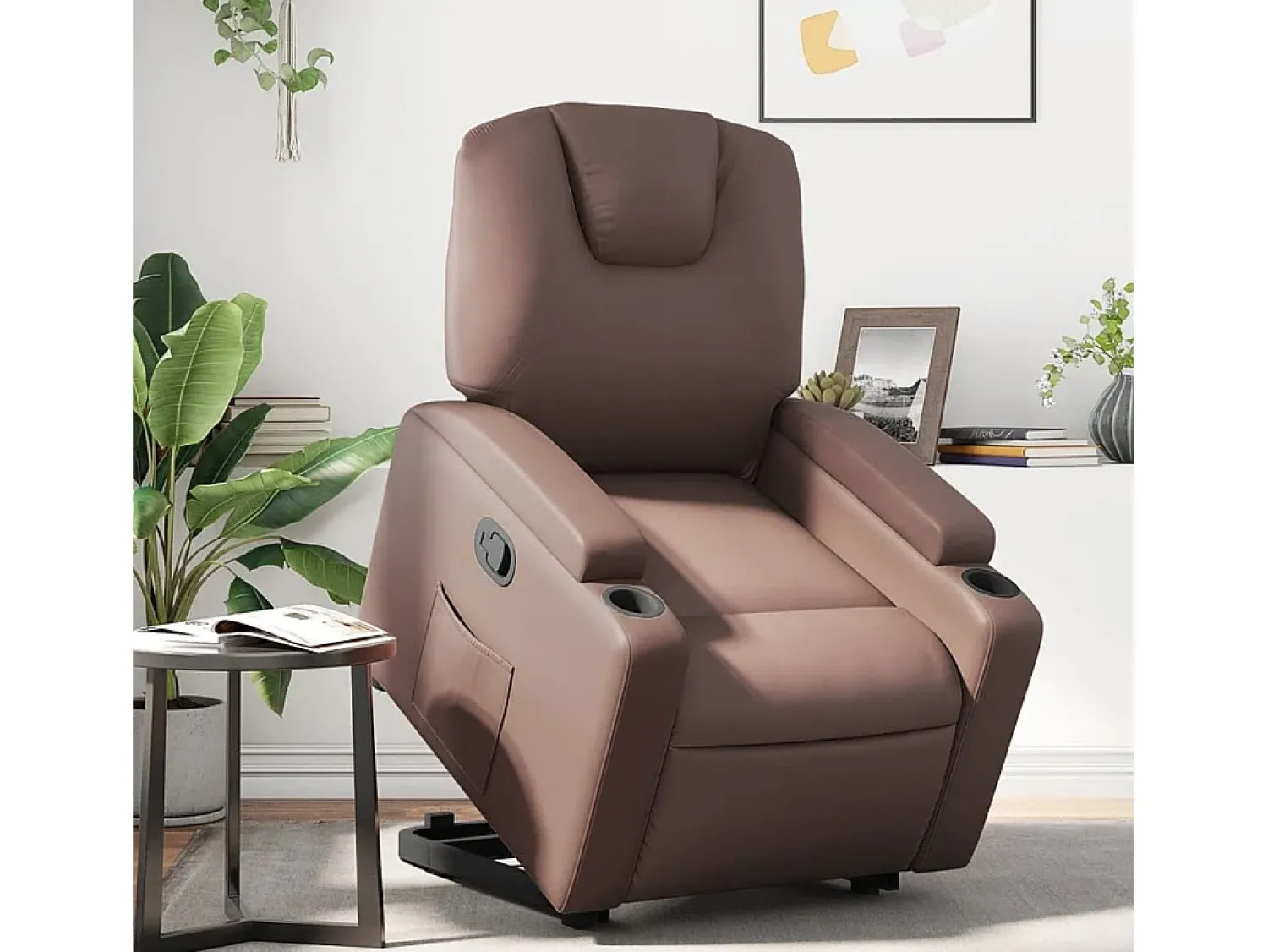 Poltrona* Poltrona Confortável | Poltrona reclinável elevatória couro artificial SHL491402 Castanho