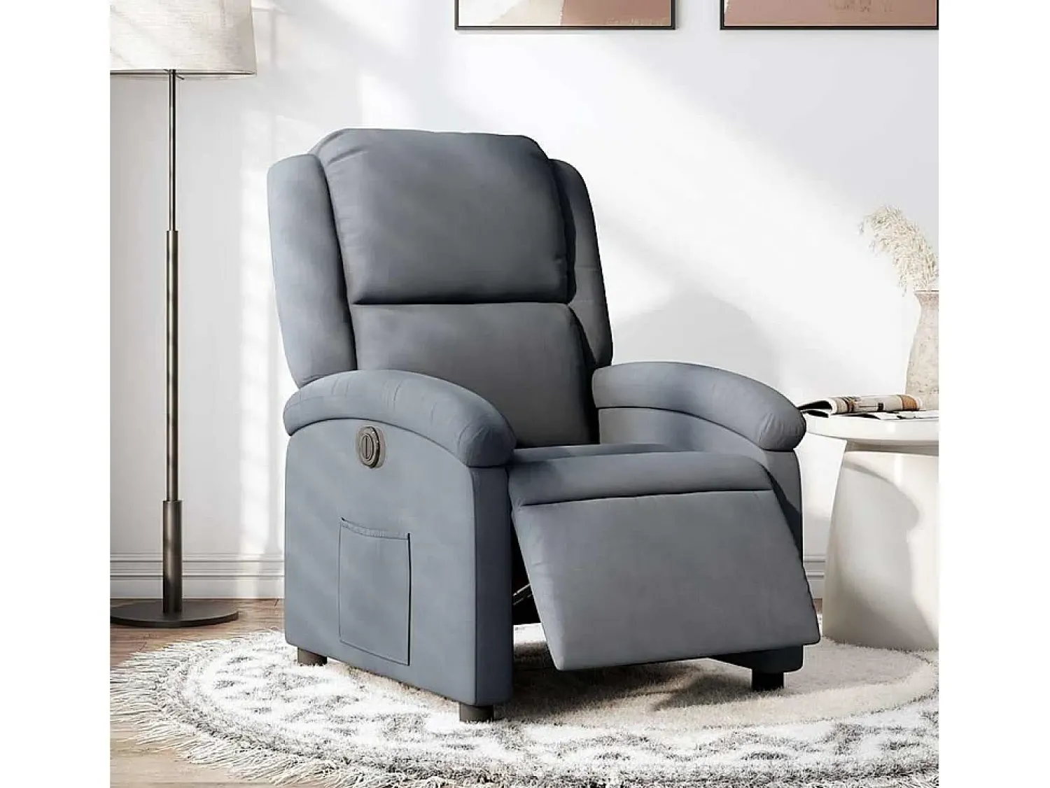 Poltrona* Poltrona Confortável | Poltrona reclinável elétrica veludo cinzento-escuro SHL185646 Cinza antracite