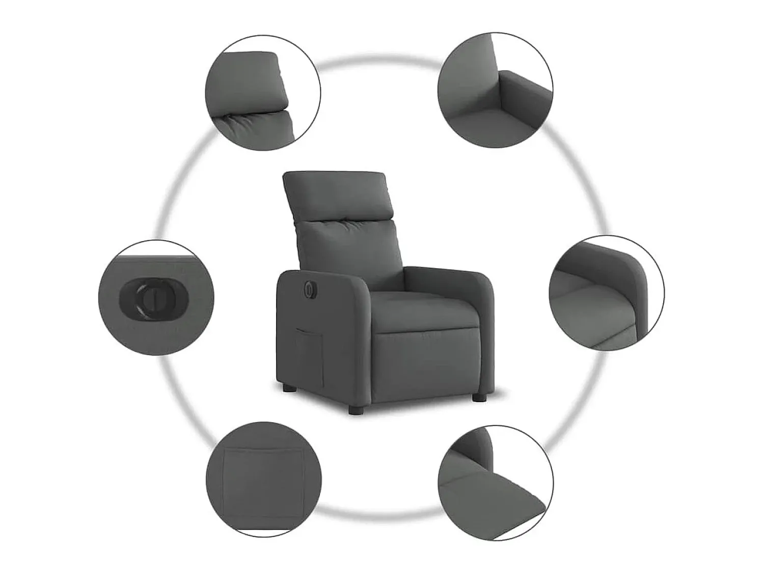 Poltrona Confortável | Poltrona reclinável elétrica tecido cinzento-escuro SHL536848^ Poltrona