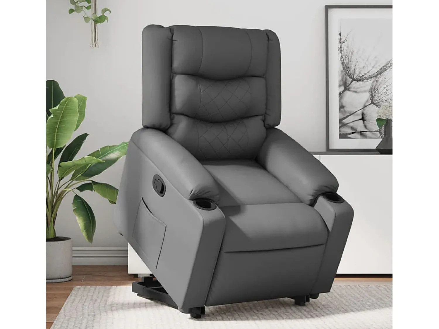 Poltrona| Poltrona Confortável | Poltrona reclinável elevatória couro artificial SHL769592 Cinzento