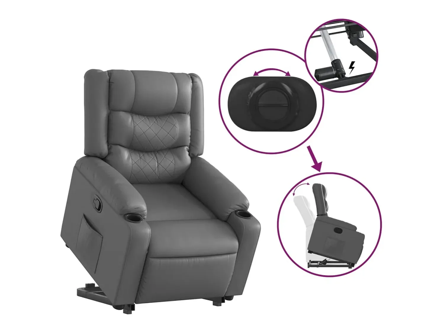 Poltrona| Poltrona Confortável | Poltrona reclinável elevatória couro artificial SHL769592 Cinzento