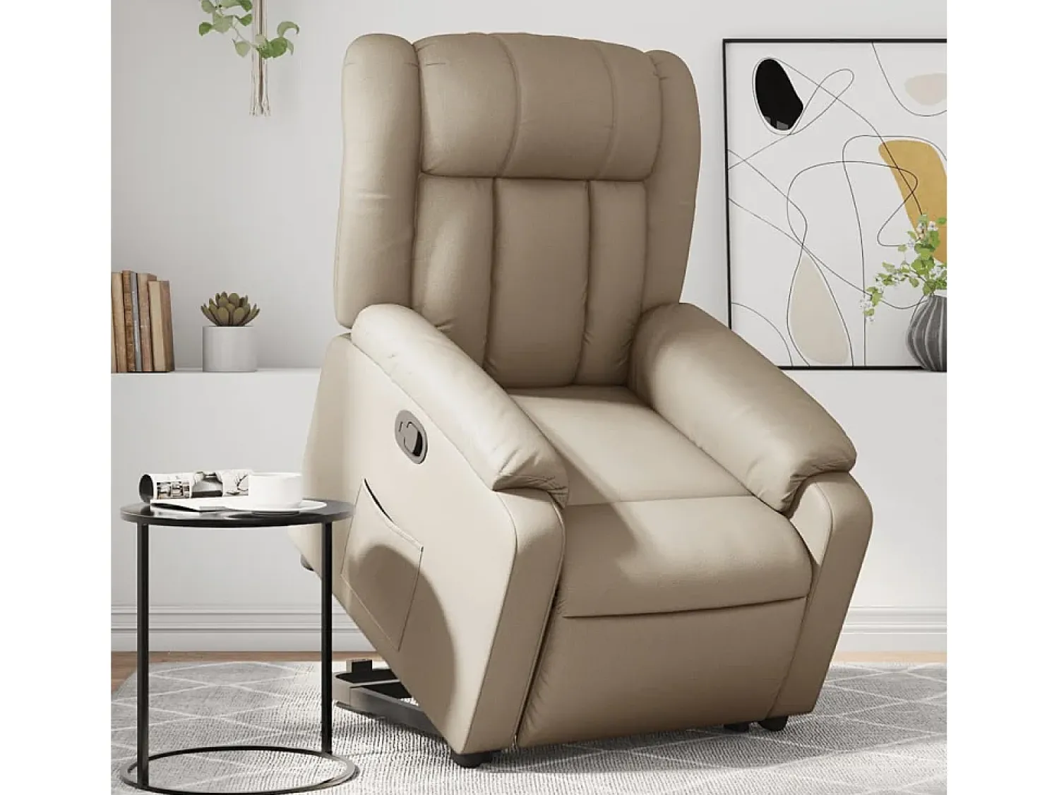 Poltrona| Poltrona Confortável | Poltrona reclinável elevatória couro artificial cor cappuccino SHL483286 Castanho