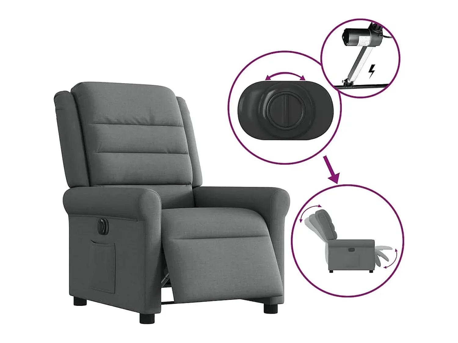 Poltrona Confortável | Poltrona reclinável elétrica tecido cinzento-escuro SHL495179^ Poltrona