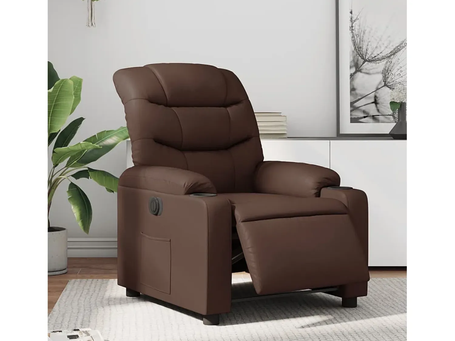 Poltrona| Poltrona Confortável | Poltrona reclinável elétrica couro artificial SHL576055 Castanho