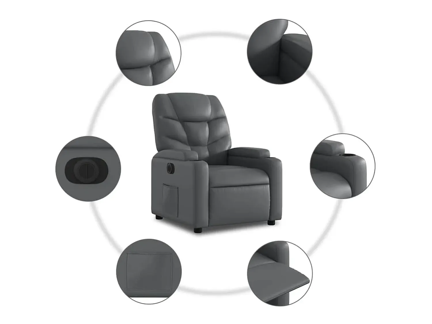 Poltrona* Poltrona Confortável | Poltrona reclinável elétrica couro artificial SHL794960 Cinzento