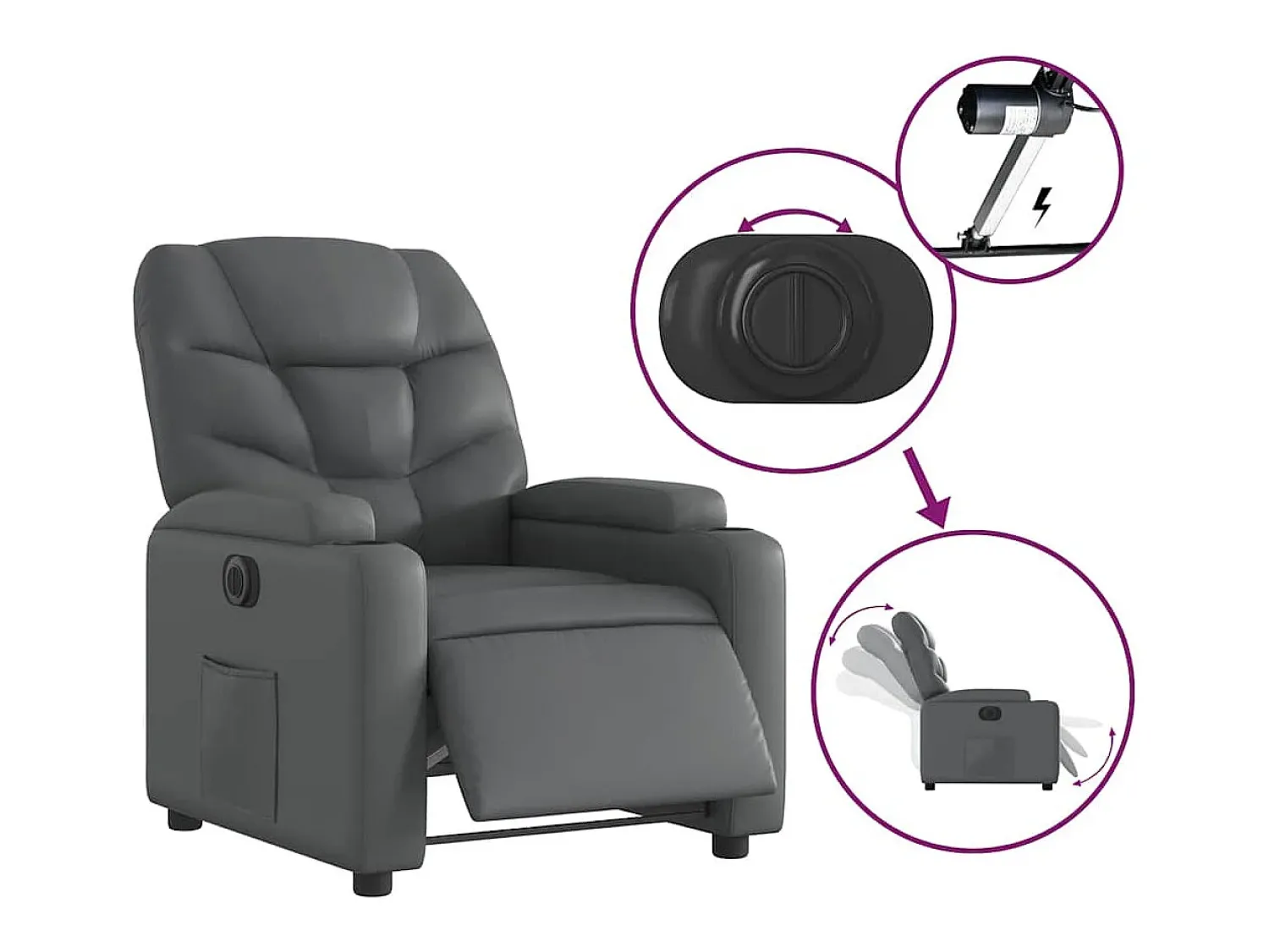 Poltrona* Poltrona Confortável | Poltrona reclinável elétrica couro artificial SHL794960 Cinzento
