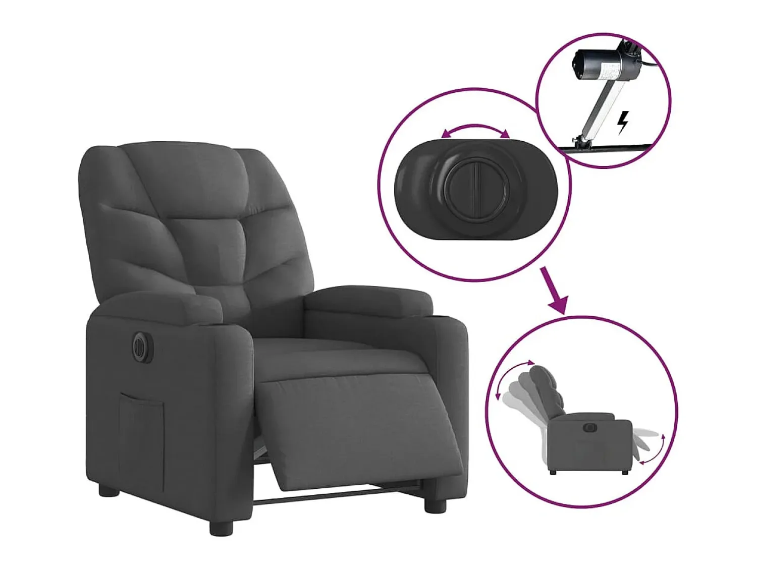 Poltrona| Poltrona Confortável | Poltrona reclinável elétrica tecido cinzento-escuro SHL415439 Cinza antracite