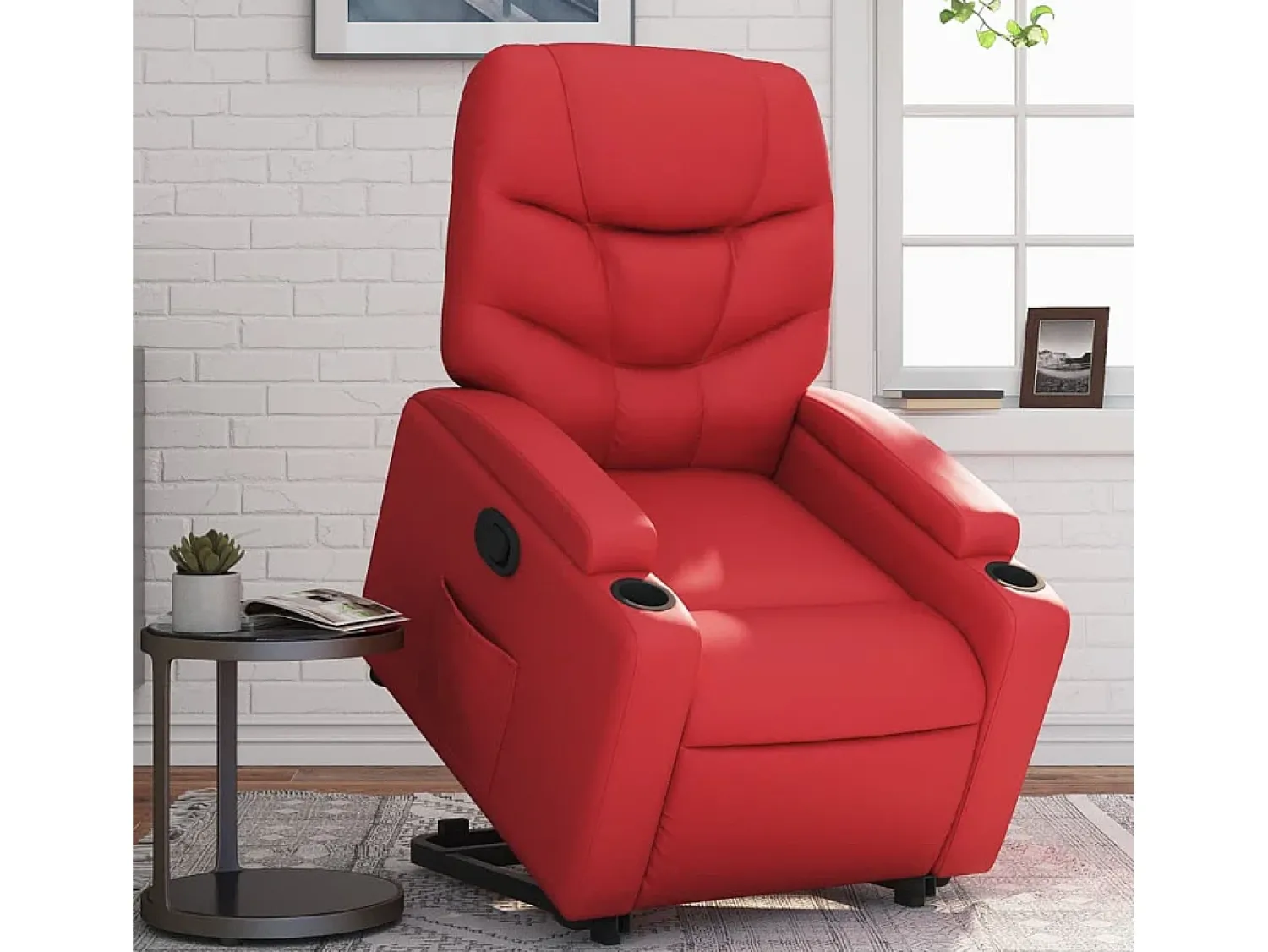 Poltrona Confortável | Poltrona reclinável elevatória couro artificial SHL881562 Vermelho
