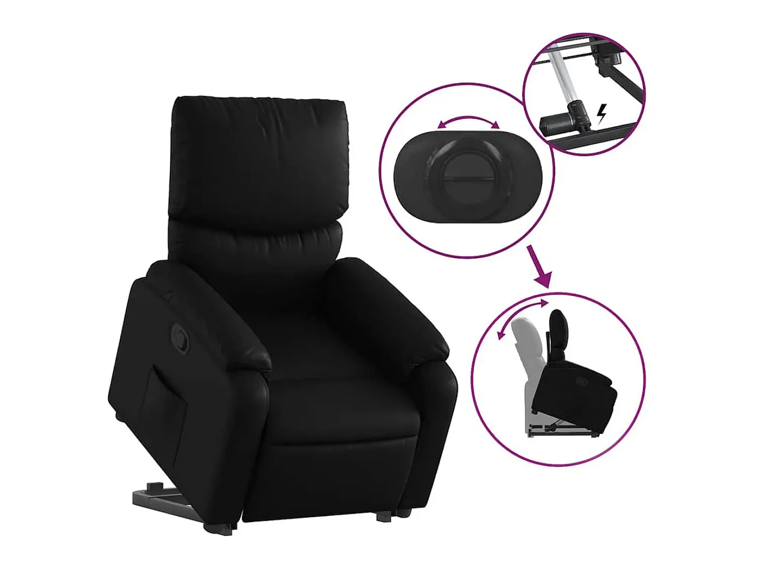 Online Poltrona Confortável | Poltrona reclinável elevatória couro artificial SHL491842 Preto