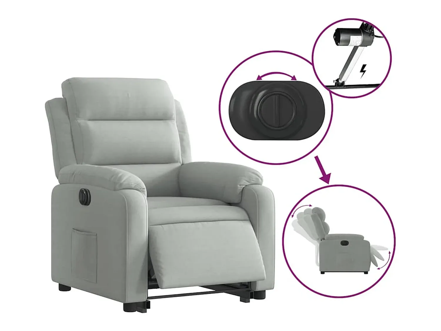 Poltrona* Poltrona Confortável | Poltrona reclinável elevatória elétrica veludo -claro SHL590608 Cinzento
