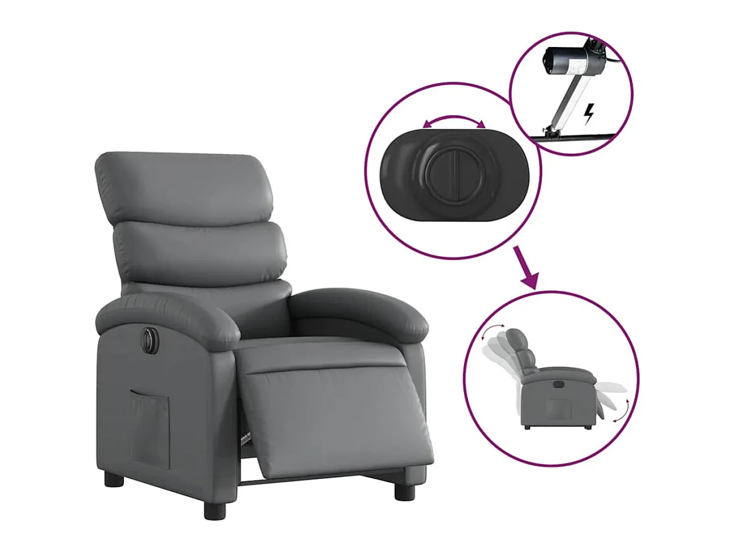 Poltrona* Poltrona Confortável | Poltrona reclinável elétrica couro artificial SHL500092 Cinzento