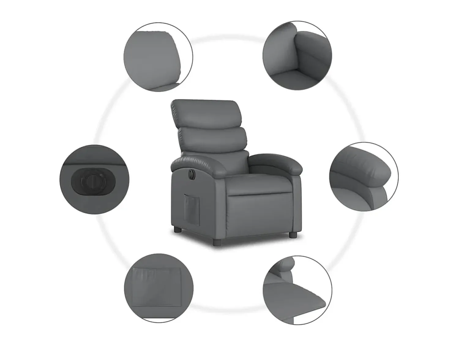 Poltrona* Poltrona Confortável | Poltrona reclinável elétrica couro artificial SHL500092 Cinzento