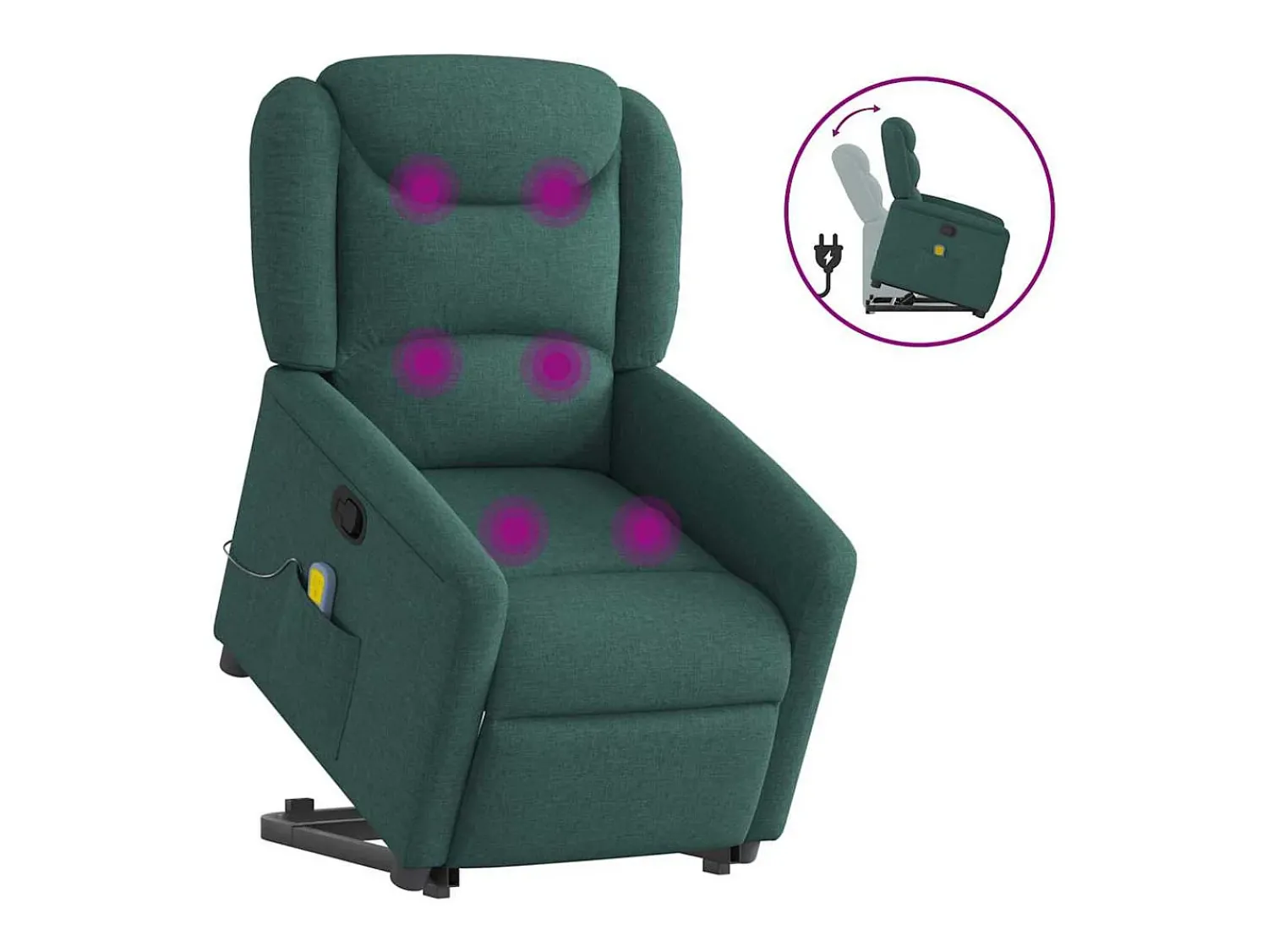 Poltrona Confortável | Poltrona reclinável elevatória de massagens tecido verde-escuro SHL133961^ Poltrona