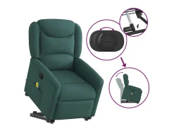 Poltrona Confortável | Poltrona reclinável elevatória de massagens tecido verde-escuro SHL133961^ Poltrona