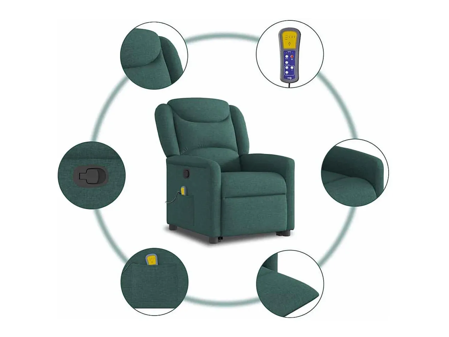 Poltrona Confortável | Poltrona reclinável elevatória de massagens tecido verde-escuro SHL133961^ Poltrona