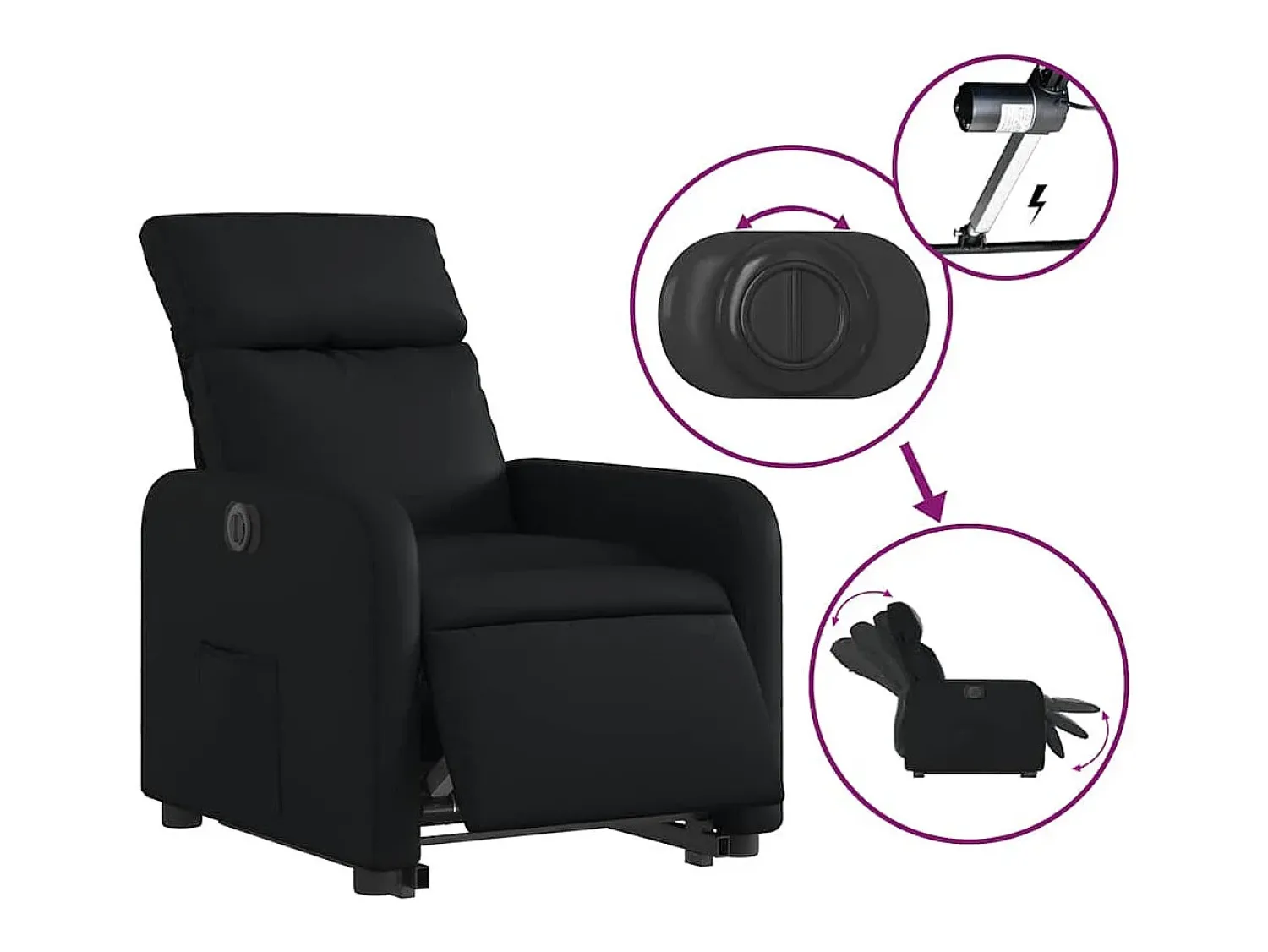Online Poltrona Confortável | Poltrona reclinável elevatória elétrica couro artificial SHL900780 Preto
