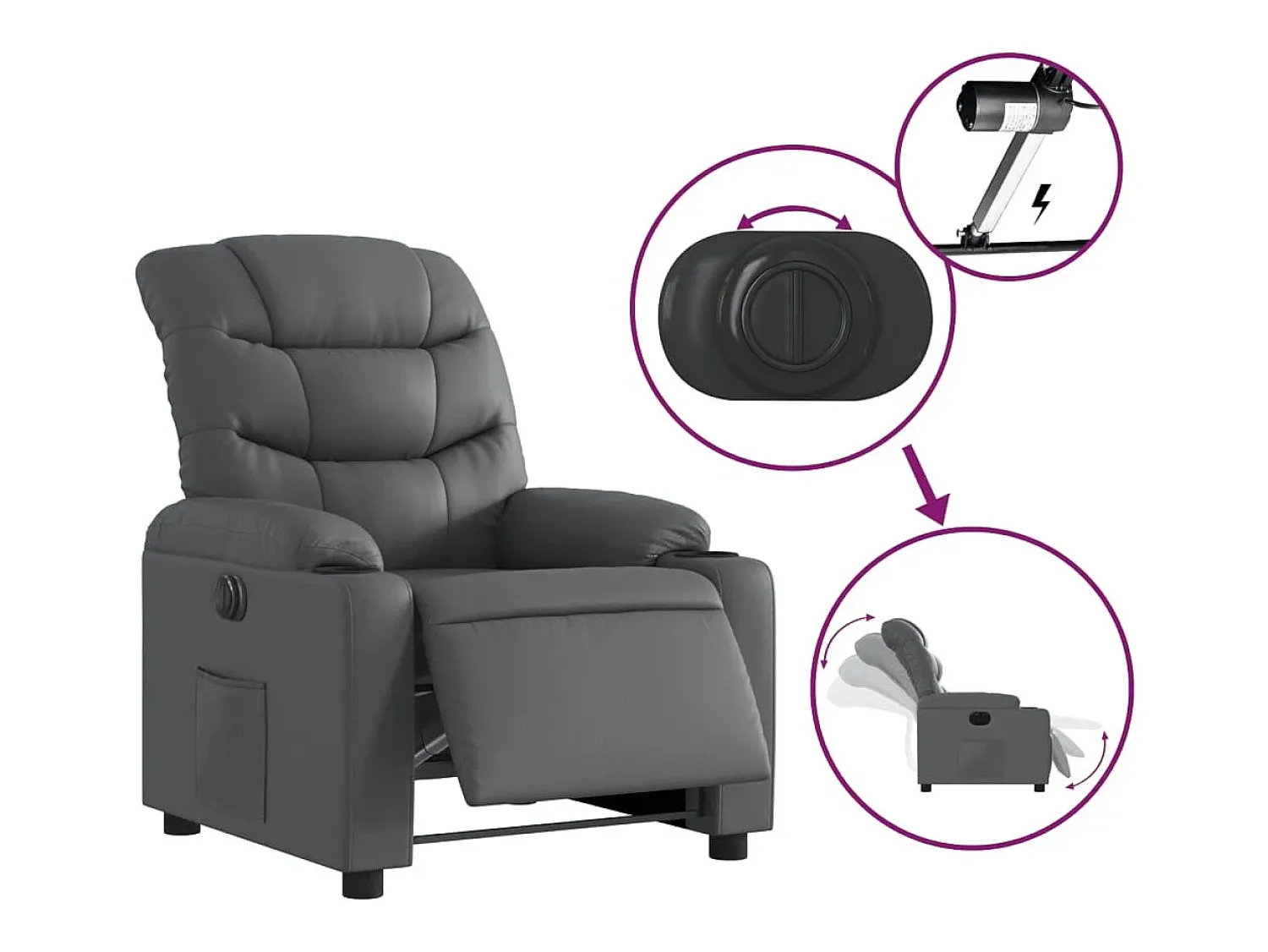 Poltrona* Poltrona Confortável | Poltrona reclinável elétrica couro artificial SHL789794 Cinzento