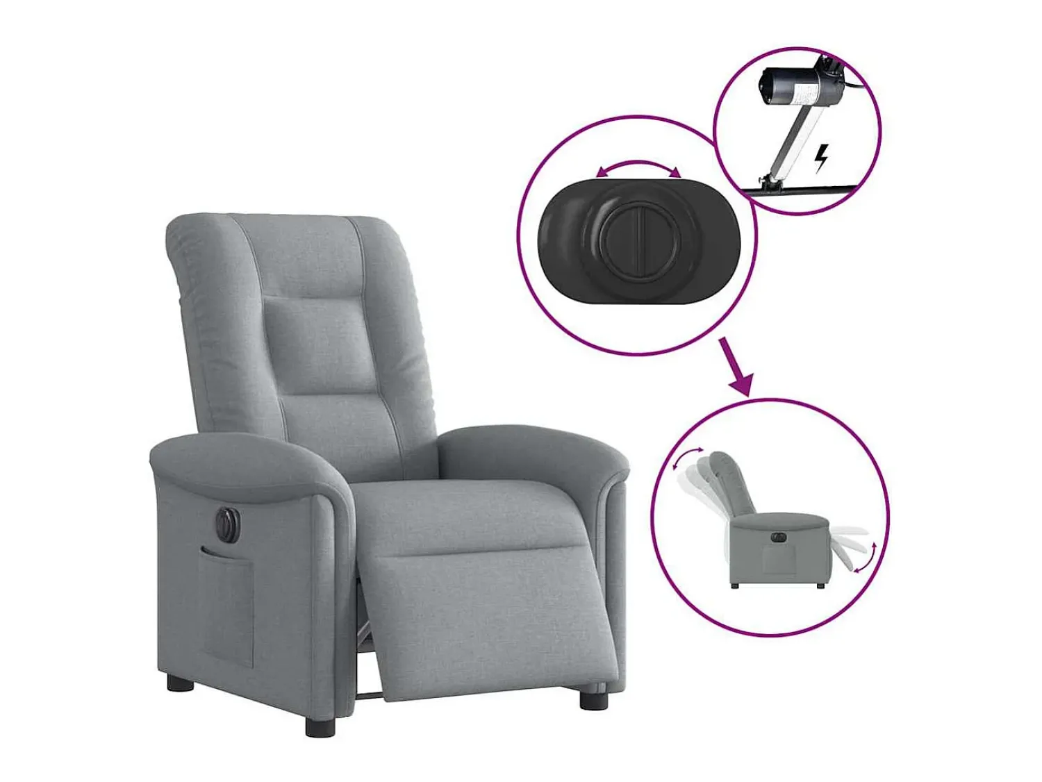 Clearance Poltrona Confortável | Poltrona reclinável elétrica tecido -claro SHL606006 Cinzento