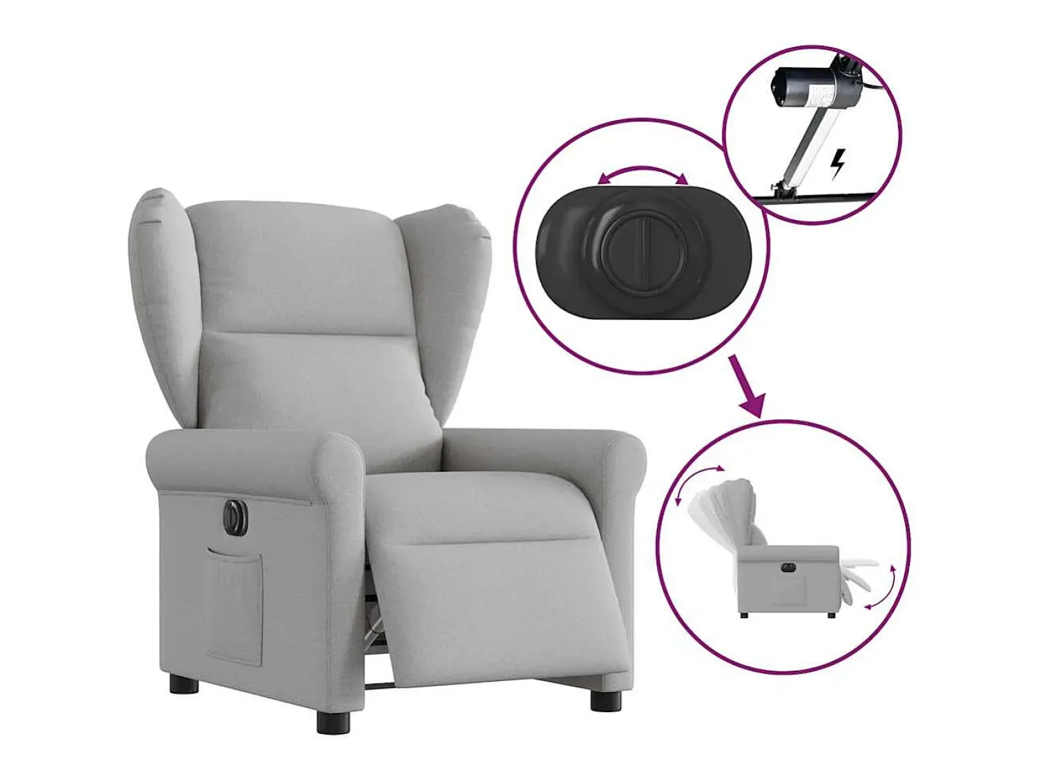 Poltrona| Poltrona Confortável | Poltrona reclinável elétrica tecido -nublado SHL342605 Cinzento