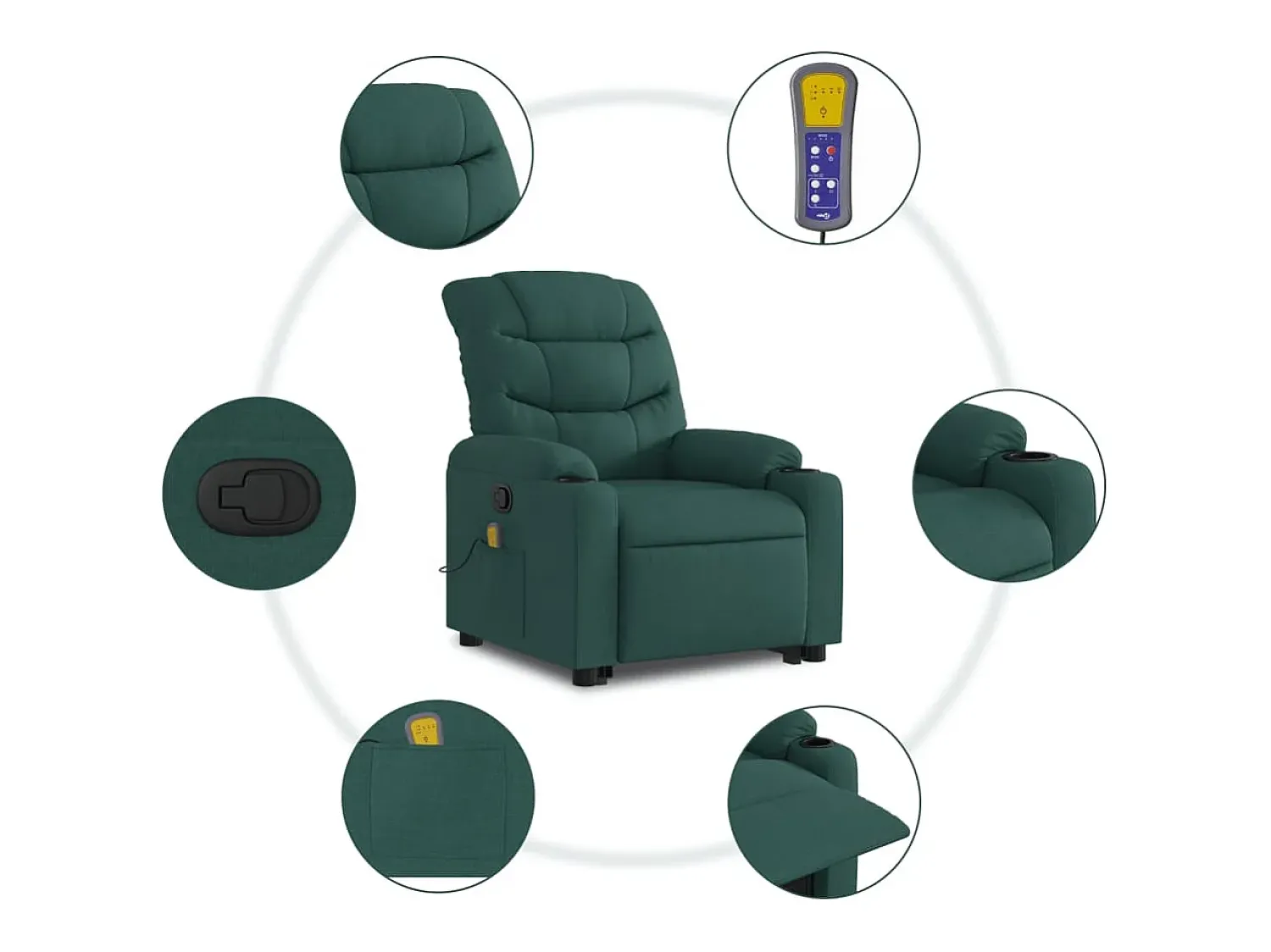 Poltrona Confortável | Poltrona reclinável elevatória de massagens tecido verde-escuro SHL986359^ Poltrona