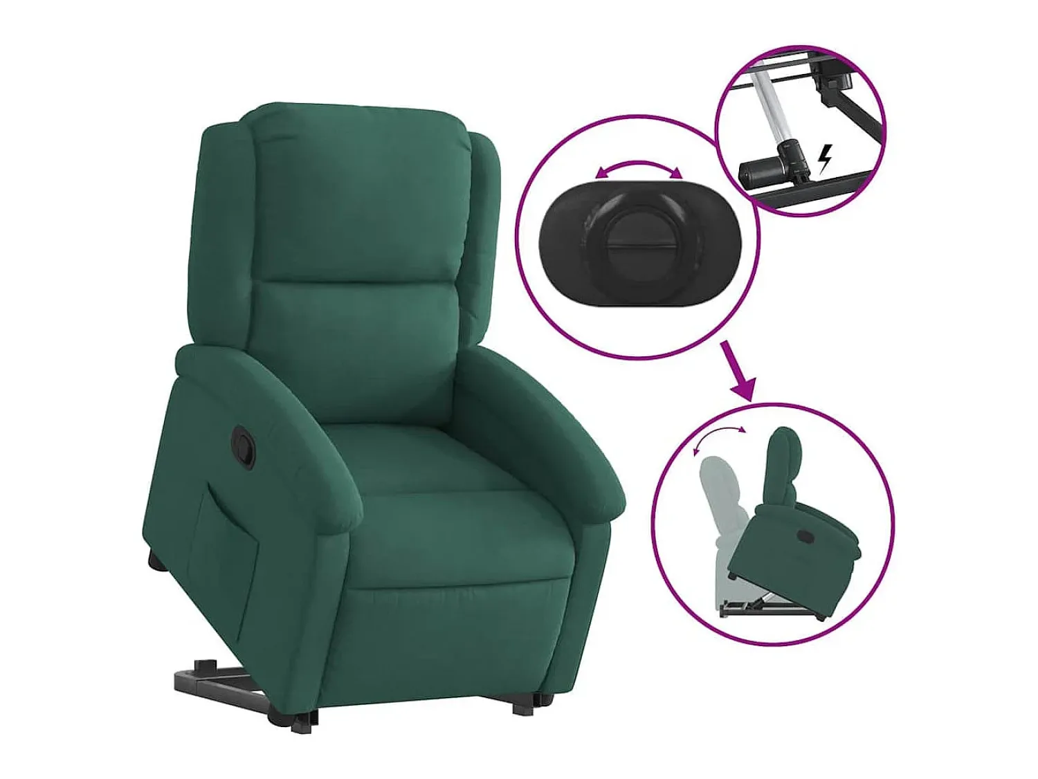 Best Poltrona Confortável | Poltrona reclinável elevatória veludo verde-escuro SHL523883 Verde pinho