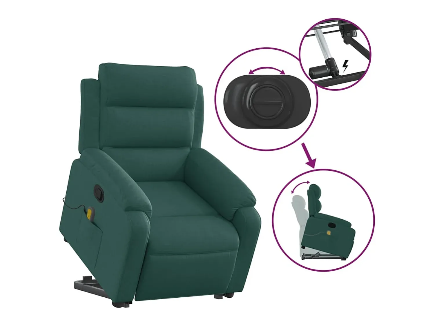 Poltrona| Poltrona Confortável | Poltrona reclinável elevatória de massagens tecido verde-escuro SHL166268 Verde pinho
