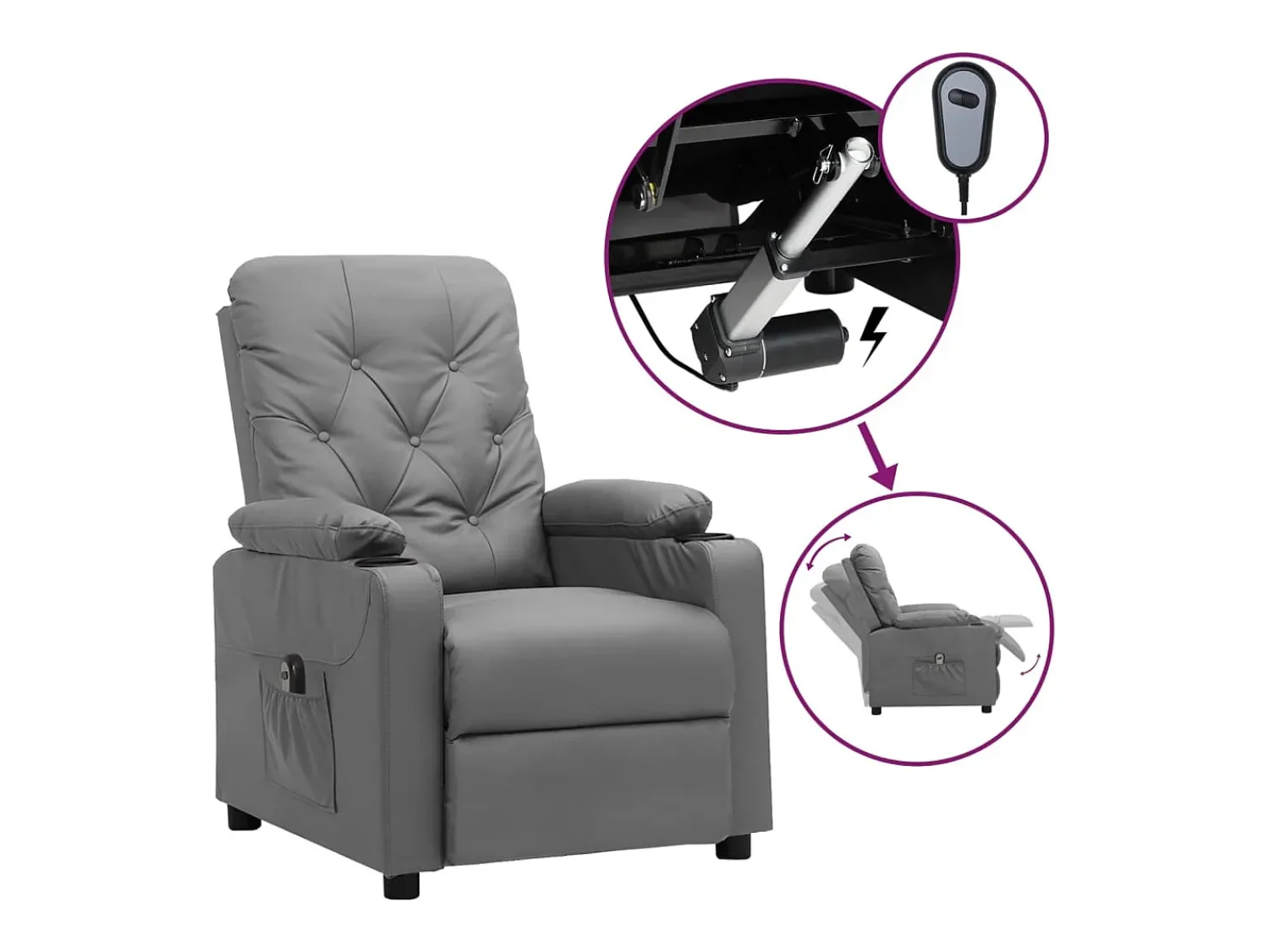 Poltrona* Poltrona Confortável | Poltrona reclinável elétrica couro artificial SHL870497 Cinzento