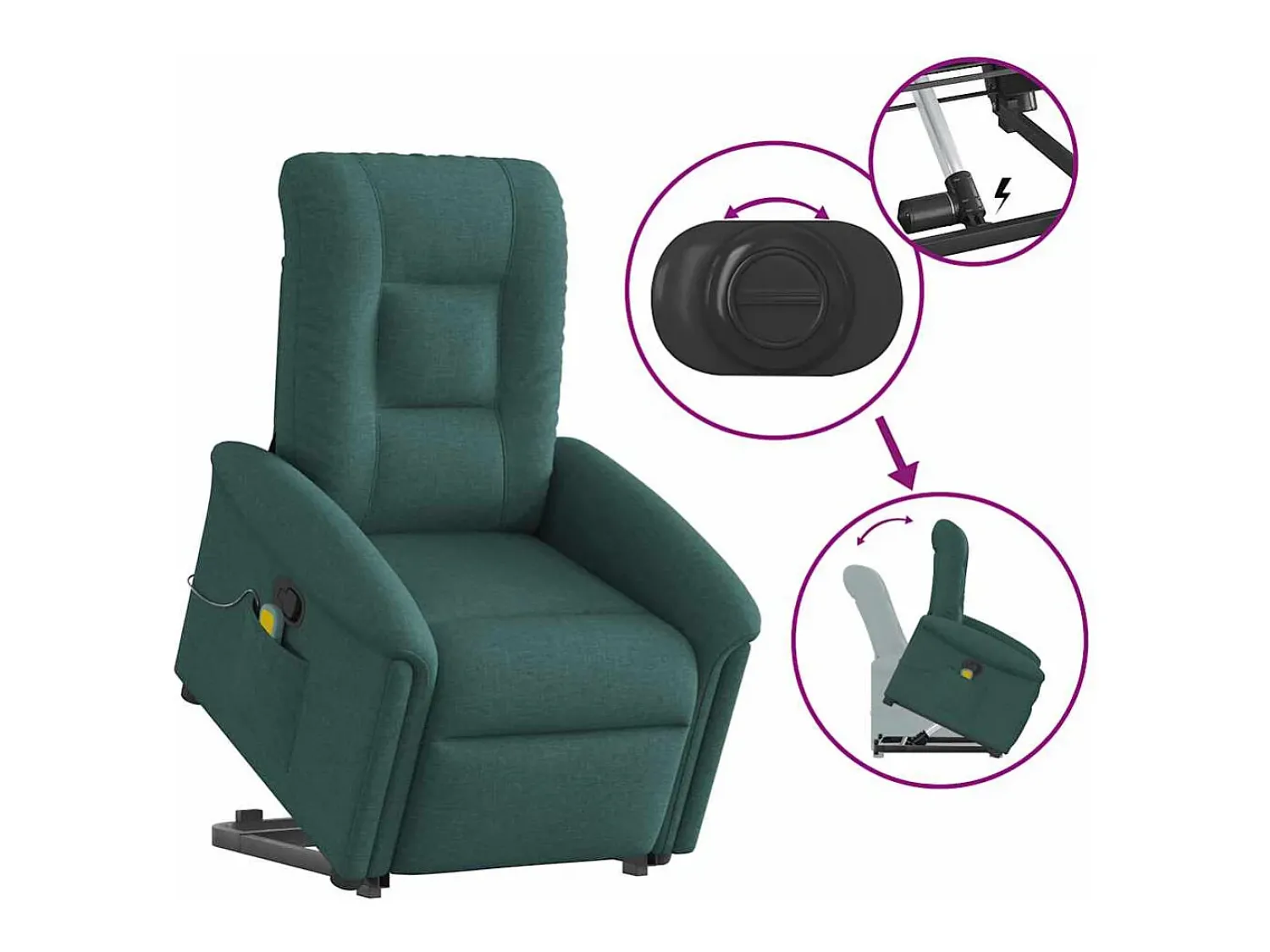 Poltrona| Poltrona Confortável | Poltrona reclinável elevatória de massagens tecido verde-escuro SHL498332 Verde pinho