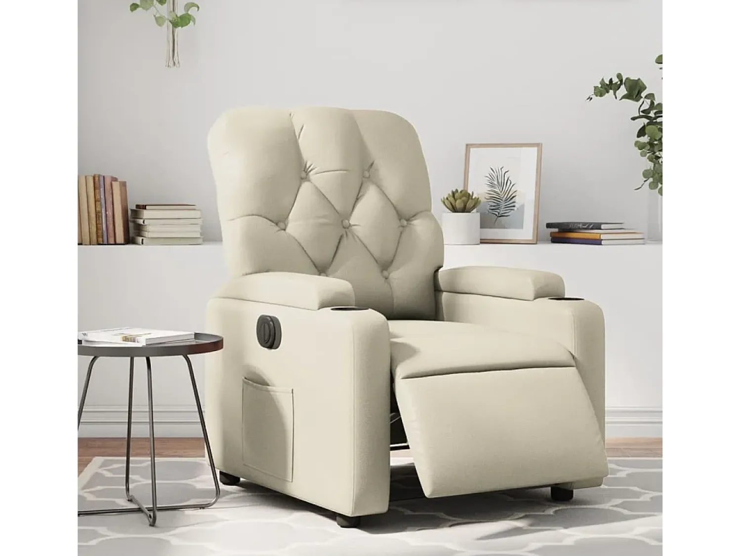 Poltrona Confortável | Poltrona reclinável elétrica couro artificial cor SHL137169 Creme