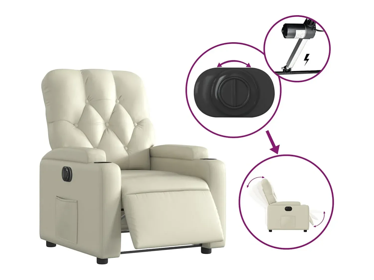 Poltrona Confortável | Poltrona reclinável elétrica couro artificial cor SHL137169 Creme