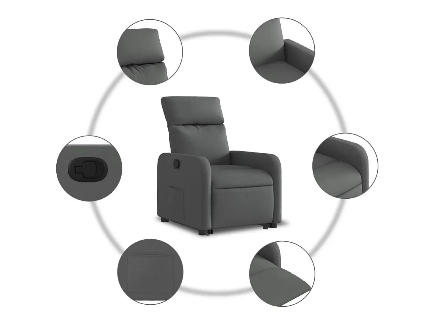 Poltrona Confortável | Poltrona reclinável elevatória tecido cinzento-escuro SHL829170^ Poltrona
