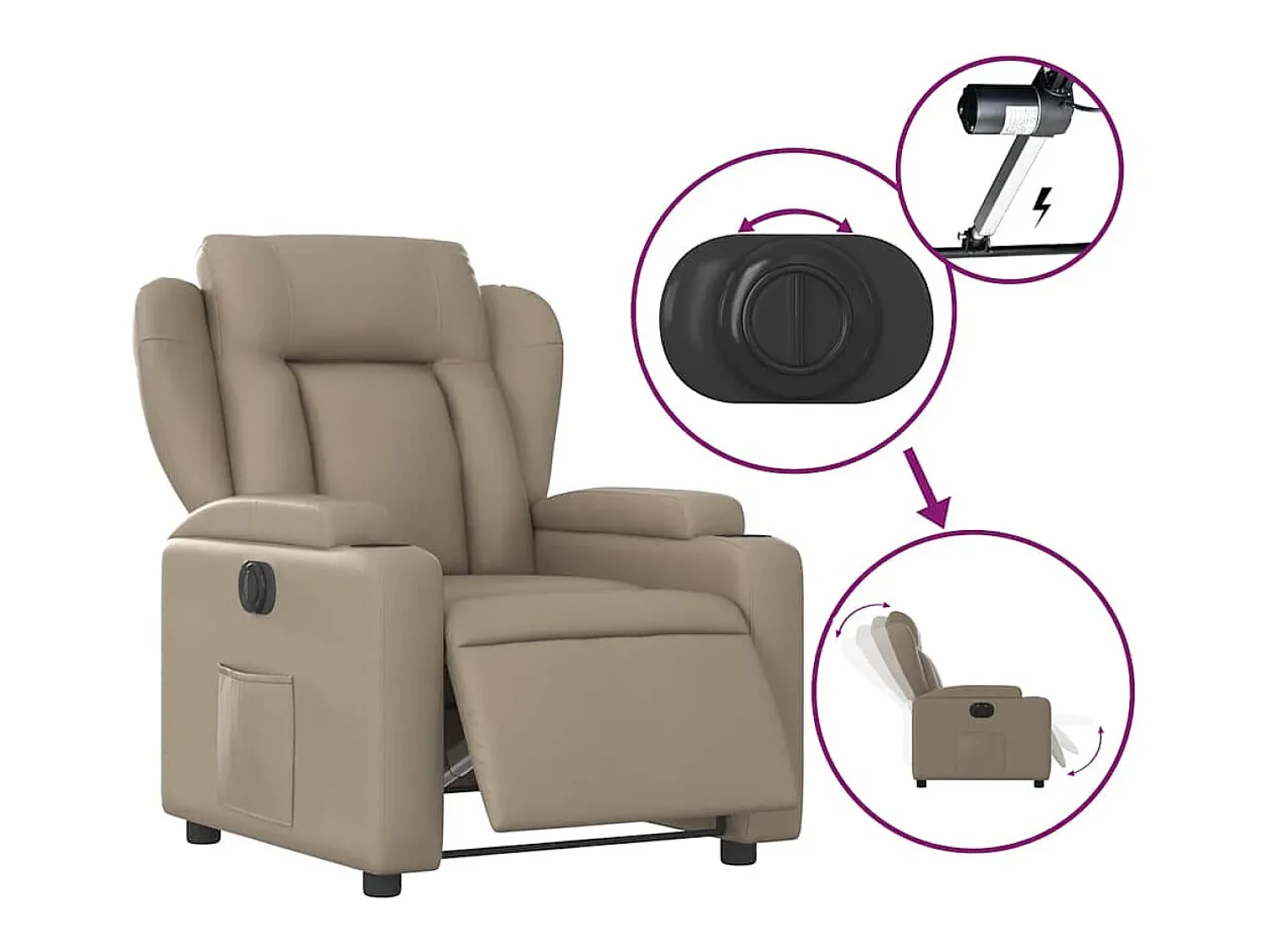 Poltrona| Poltrona Confortável | Poltrona reclinável elétrica couro artificial cor cappuccino SHL398454 Castanho