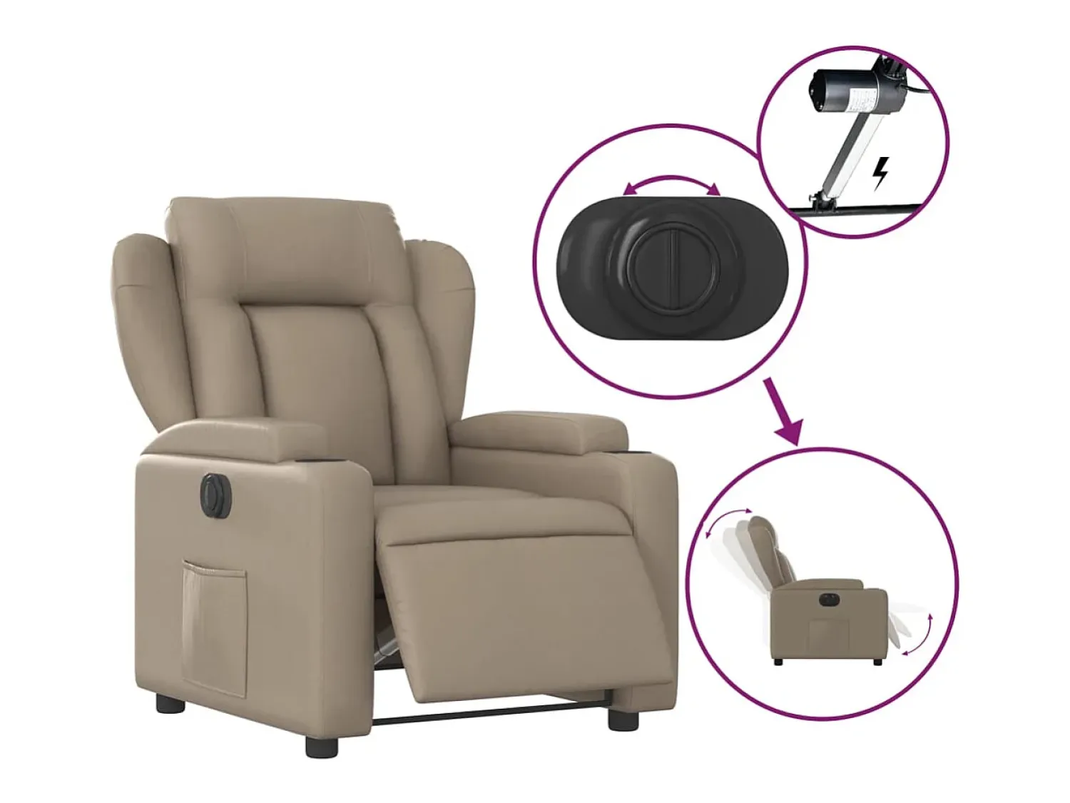 Poltrona| Poltrona Confortável | Poltrona reclinável elétrica couro artificial cor cappuccino SHL398454 Castanho