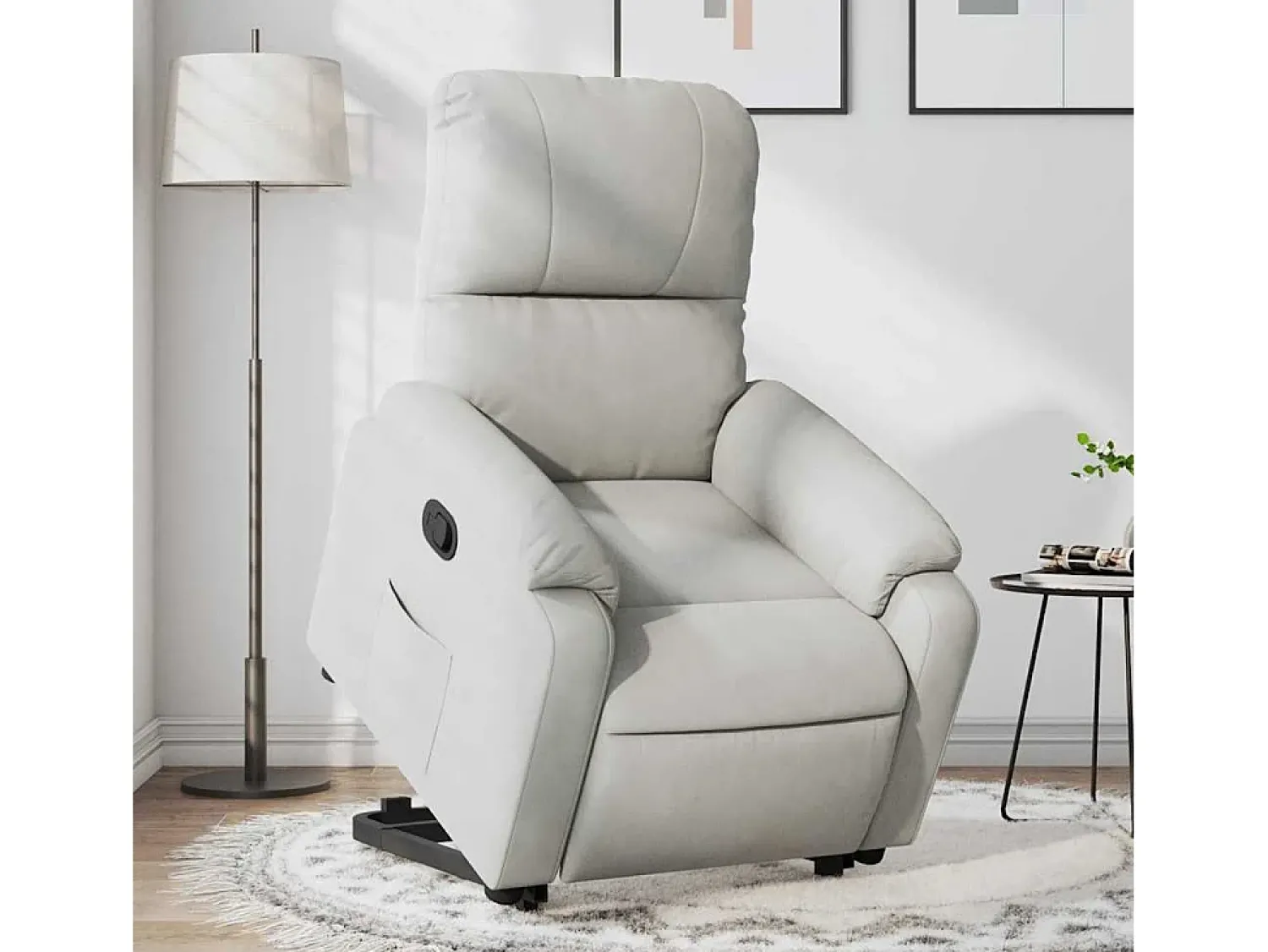 Hot Poltrona Confortável | Poltrona reclinável elevatória tecido de microfibra cinza-claro SHL132236 Cinzento