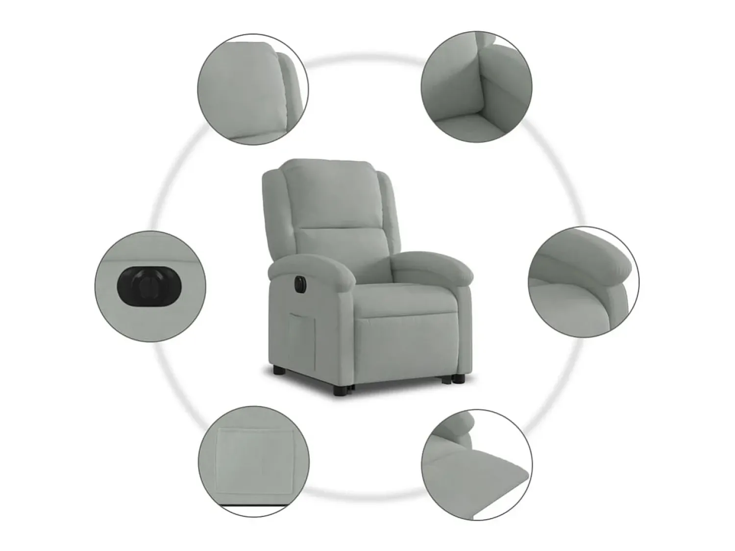 Poltrona| Poltrona Confortável | Poltrona reclinável elevatória elétrica veludo -claro SHL262547 Cinzento