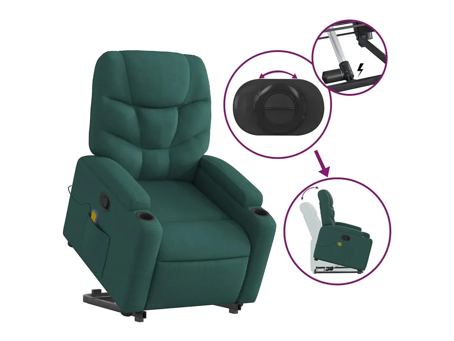 Poltrona| Poltrona Confortável | Poltrona reclinável elevatória de massagens tecido verde-escuro SHL46462 Verde pinho