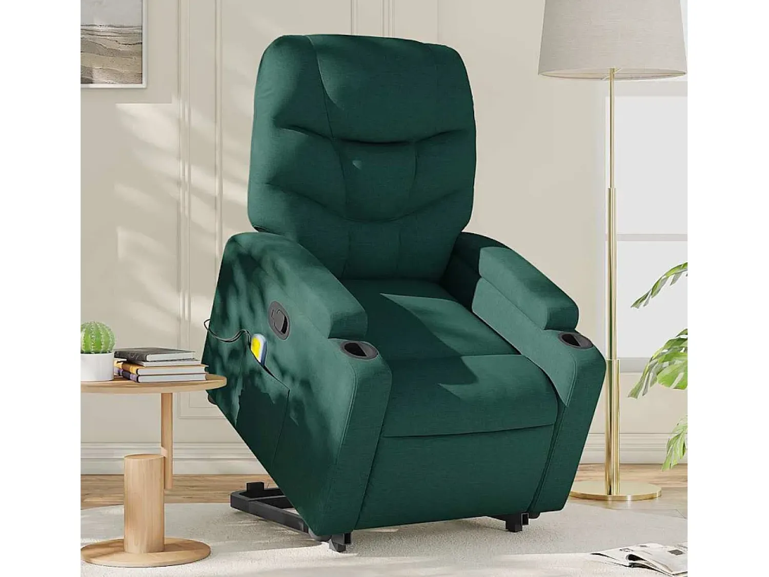 Poltrona| Poltrona Confortável | Poltrona reclinável elevatória de massagens tecido verde-escuro SHL46462 Verde pinho