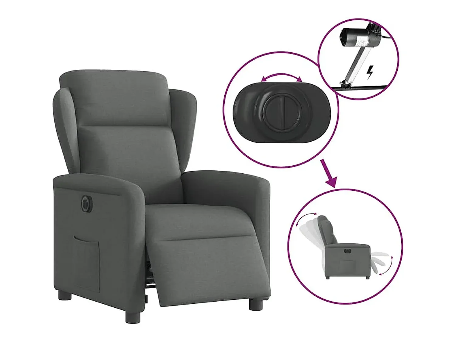 Poltrona* Poltrona Confortável | Poltrona reclinável elétrica tecido cinzento-escuro SHL303709 Cinza antracite