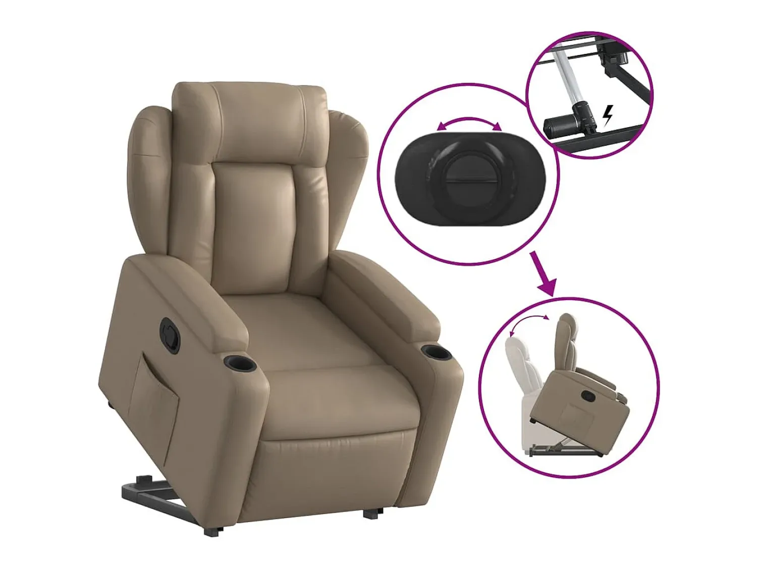 Poltrona| Poltrona Confortável | Poltrona reclinável elevatória couro artificial cor cappuccino SHL976380 Castanho