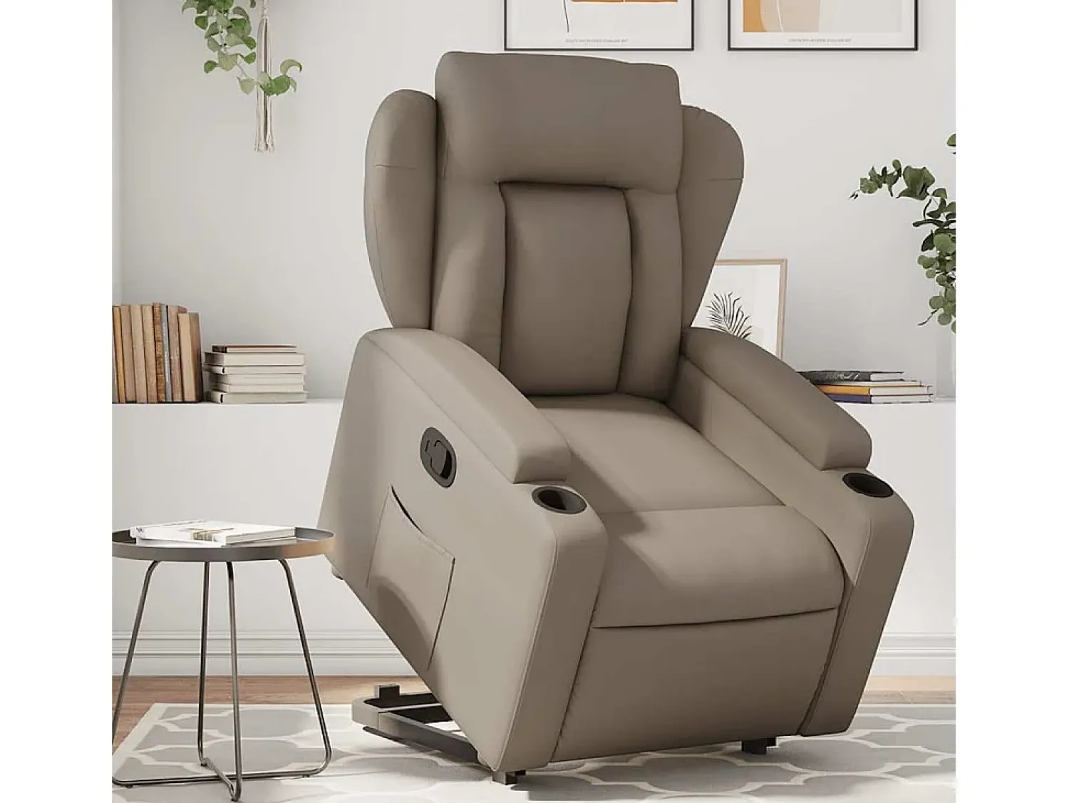 Poltrona| Poltrona Confortável | Poltrona reclinável elevatória couro artificial cor cappuccino SHL976380 Castanho