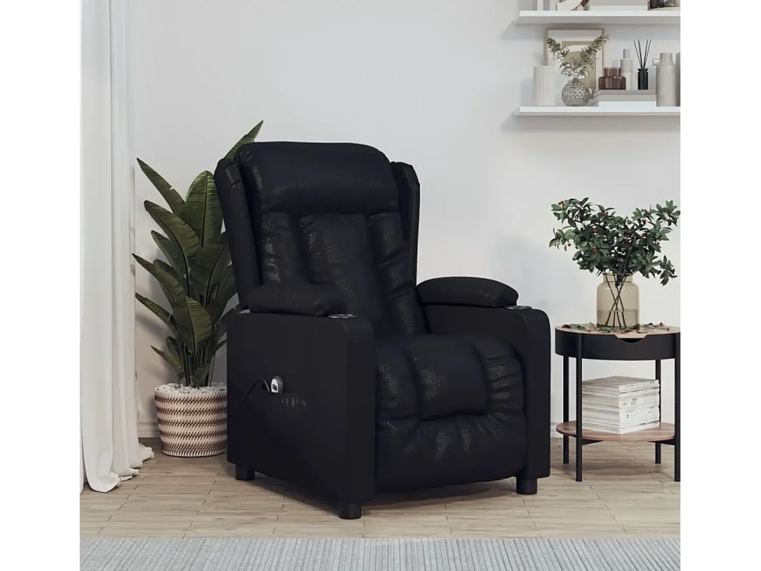 New Poltrona Confortável | Poltrona reclinável elétrica couro artificial SHL845616 Preto