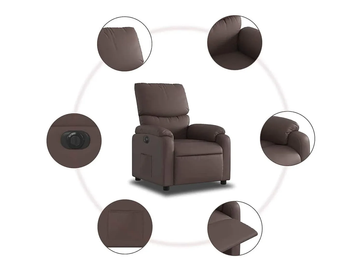 Poltrona* Poltrona Confortável | Poltrona reclinável elétrica couro artificial SHL8023 Castanho