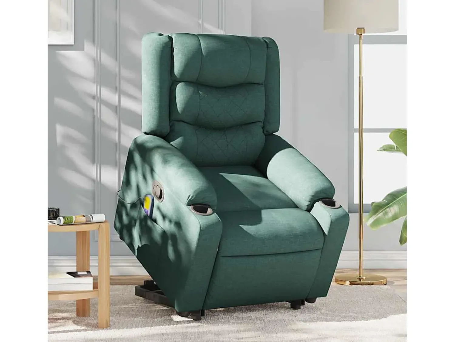 Hot Poltrona Confortável | Poltrona reclinável elevatória de massagens tecido verde-escuro SHL892494 Verde pinho